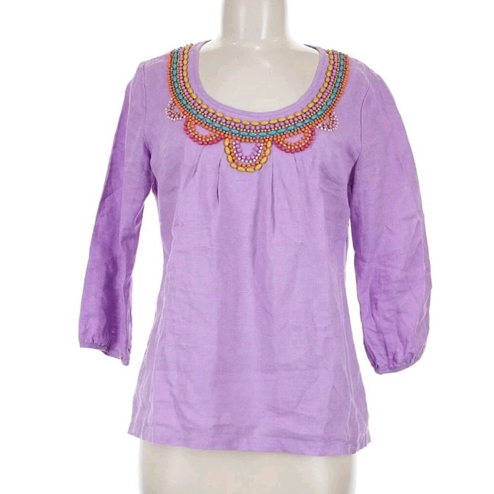 Boden | 100% Linen Beaded Top Lavender Purple Size 6 Boho Summer